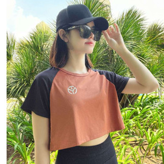  Áo croptop thể thao Nữ tập Gym Yoga Pilates FANFIT FFCR002 - Form rộng tay ngắn phối tay - FANFIT 
