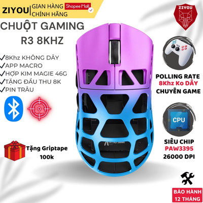 Chuột Máy Tính Bluetooth Không Dây Ziyou Attack Shark R3 Hợp Kim Magie 8K HZ PAW3395
