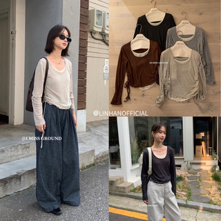 /𝙇𝙞𝙣𝙝𝙖𝙣𝙤𝙛𝙛𝙞𝙘𝙞𝙖𝙡/ áo thun gân layer rút cạnh i miss 90207🇰🇷