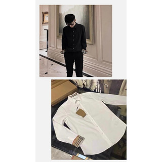 Áo sơ mi burberry nam phối cổ và tay thêu logo trước ngực, áo sơ mi nam quảng châu