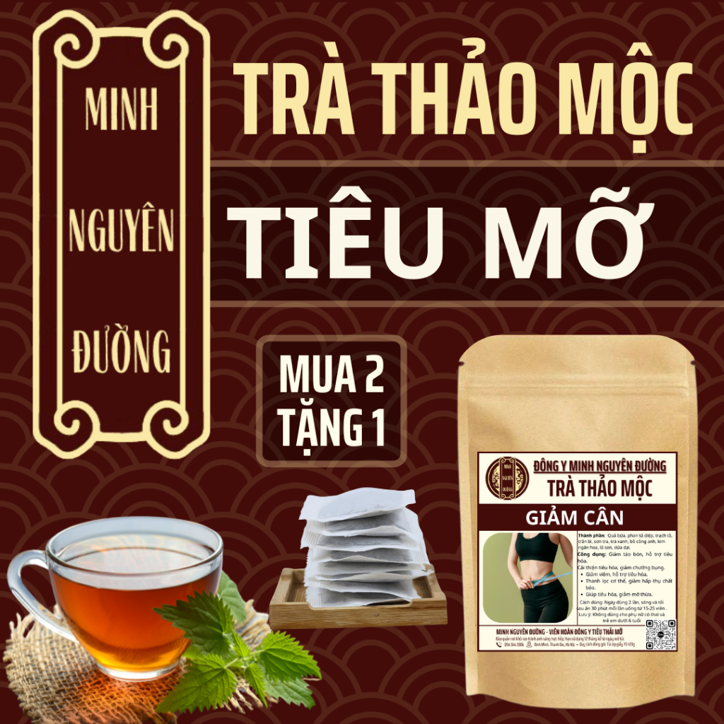 Trà Detox Thải Mỡ Giảm Cân Minh Nguyên Đường - Thải Mỡ Bụng, Mỡ Thành Mạch, Mỡ Nội Tạng, Đốt Mỡ - Bịch 50 Lọc