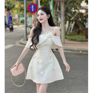 Đầm dự tiệc trễ vai kết dây đá dáng chữ a thời trang