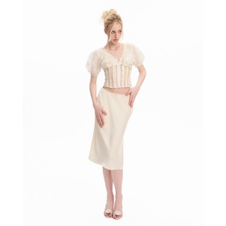 Daphale - áo corset tay phồng vải in hoa hazel