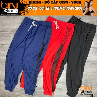 Quần dài jogger nữ tập gym yoga aerobic thể thao phối lưới khóa kéo chất liệu vải dù thoáng mát BINSPORTS Q113