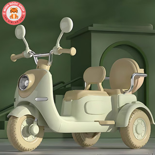 Xe Máy Điện, Xe Vespa Đôi Cho Bé 2 Động Cơ Kèm Sạc Điện Có Đèn Và Nhạc Vui Nhộn - Chất Liệu Nhựa ABS Cao Cấp