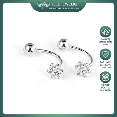 Khuyên tai bạc TLEE chốt vặn dáng cong hình hoa năm cánh dịu dàng TLEE JEWELRY B0151