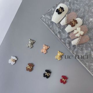 Charm gấu tim nơ kim loại đính móng phong cách Hàn Quốc