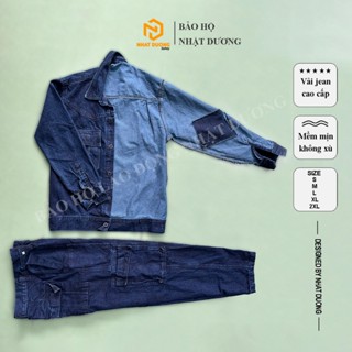 Quần áo bảo hộ lao động nam vải jean bò cao cấp thợ hàn thợ điện, đồ jean thợ hàn áo dài tay quần túi hộp bền, mát, mịn