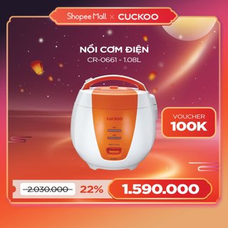 Nồi cơm điện Cuckoo 1L CR-0661- màu cam - Lòng nồi chống dính - Phiên bản quốc tế tiếng Anh- Hàng chính hãng
