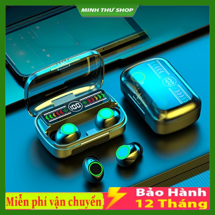 Tai nghe bluetooth M10 / M100 Pin Trâu  âm thanh trung thực, Tai nghe nhét tai đèn Led đẹp mắt, hộp 