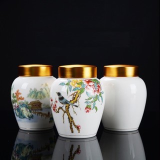 Hũ, Bình đựng trà sứ Bạch Định nắp đồng 02 lớp