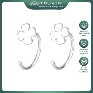 Khuyên tai bạc nữ tlee móc cỏ bốn lá trơn basic tlee jewelry b0257