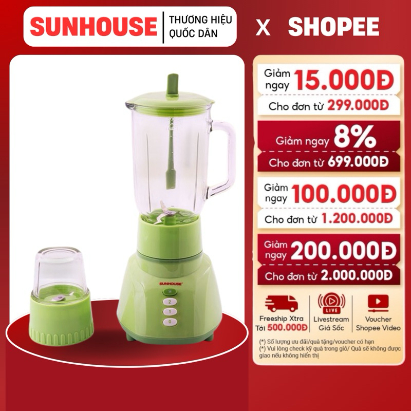 MÁY XAY SINH TỐ THUỶ TINH ĐA NĂNG SUNHOUSE SHD5112 - Công suất 350W, cối thủy tinh dễ dàng vệ sinh