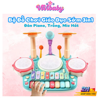 Bộ Đồ Chơi Nhạc Cụ Trống Kết Hợp Phím Đàn Piano Kèm Mic Đồ Chơi Âm Nhạc Vui Nhộn 3 in 1 - Đồ Chơi VIVI BABY