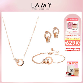Bộ quà tặng trang sức CDE Dây chuyền, vòng tay và khuyên tai Sweet Love Rose Gold