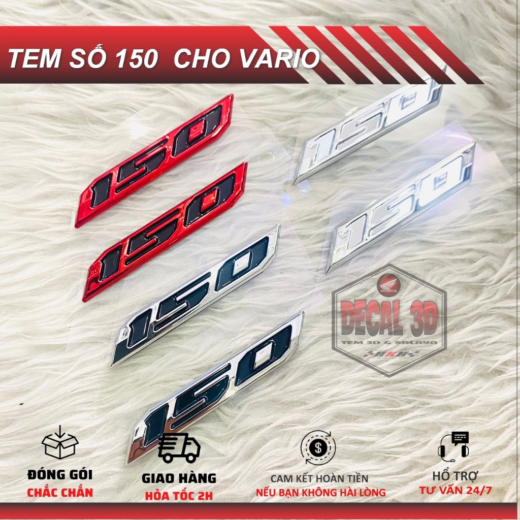 tem chữ nổi số 150 trang trí cho xe máy