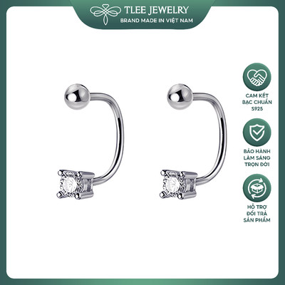 Khuyên tai bạc nữ TLEE mẫu nụ đá cong chốt bi vặn cá tính TLEE JEWELRY B0252