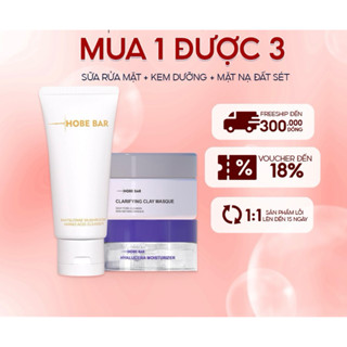 Combo Mặt Nạ Đất Sét + Sữa Rửa Mặt 50ml + Kem Dưỡng Ẩm 55ml HOBEBAR Dưỡng Sáng Da Sạch Sâu Cấp Ẩm Skincare