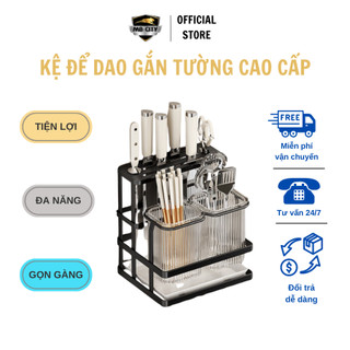 Kệ để dao gắn tường cao cấp, tích hợp để đũa thìa tiện lợi, kệ để dao đũa có khay hứng nước