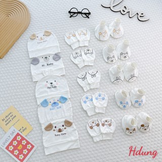 Set Mũ Kèm Bao Tay Bao Chân Thun Lạnh Baby Cute Mềm Mát Cho Bé Sơ Sinh