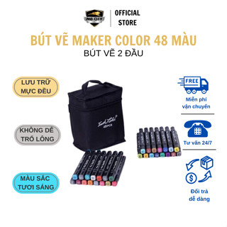  Bút vẽ Marker Color 48 màu tặng kèm túi bút dạ viết - Bộ màu dạ 48 màu - Bút vẽ 2 đầu chuyên nghiệp 
