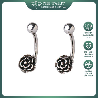 Khuyên tai bạc nứ TLEE hoa hồng đen chốt vặn xinh xắn TLEE JEWELRY B0221
