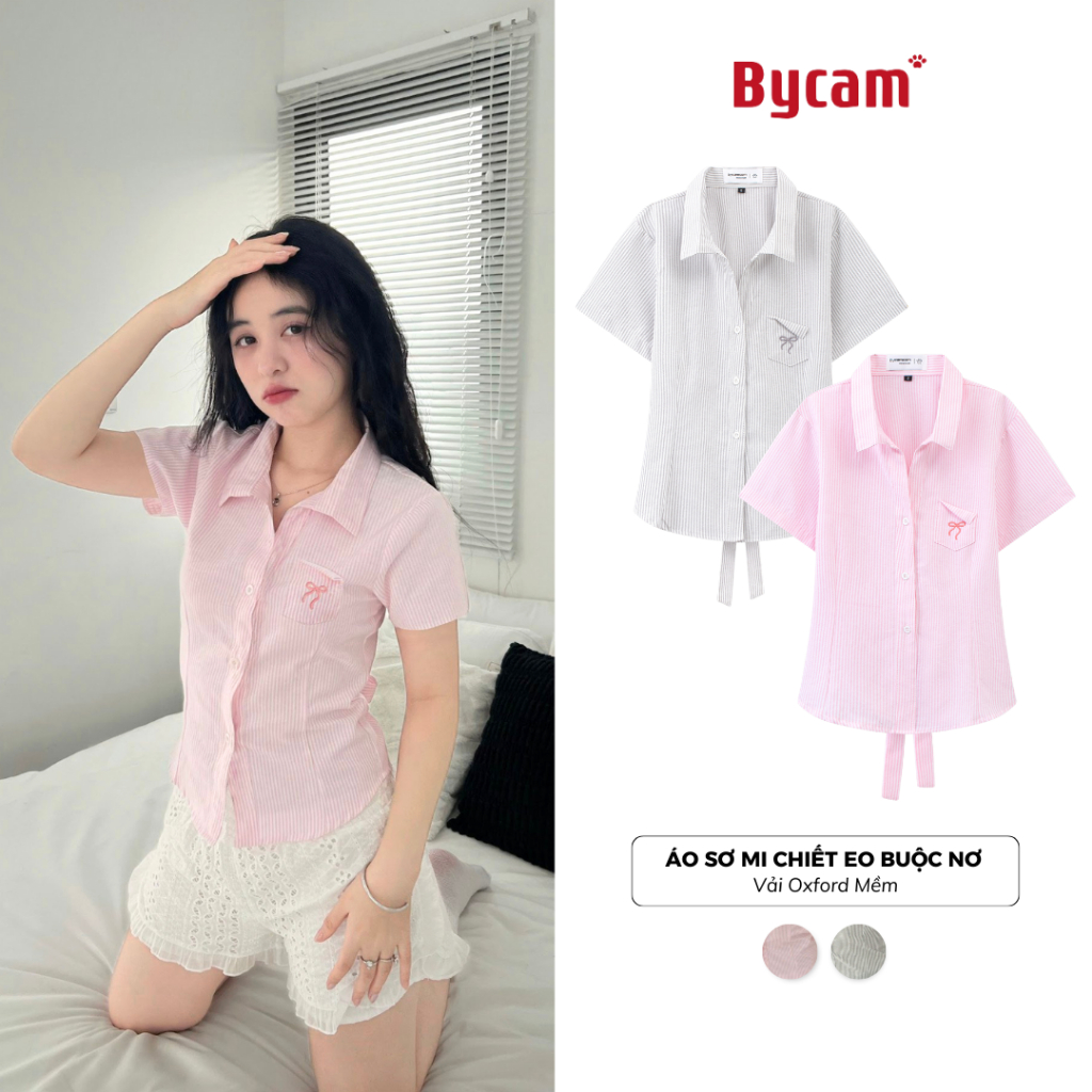 Áo Sơ Mi Chiết Eo 𝑩𝒚𝒄𝒂𝒎𝒄𝒂𝒎 Buộc Nơ Có Túi Ngực Dành Cho Nữ Phong Cách Hàn Quốc AMN004 | BigBuy360 - bigbuy360.vn