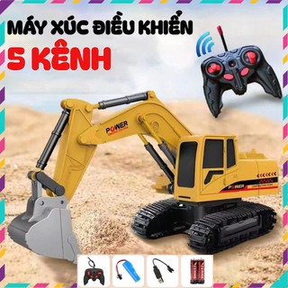 Đồ chơi Máy xúc điều khiển từ xa 5 kênh sạc điện - Gầu sắt chắc chắn, Bánh xích cao cấp cho bé