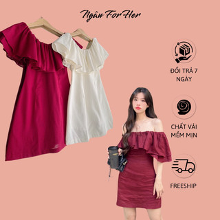 Ginham dress- đầm trễ vai dáng ngắn, đầm ôm trễ vai ngâu for her