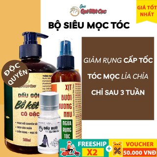 COMBO SIÊU MỌC TÓC, CHỐNG RỤNG SAU 3 TUẦN: DẦU GỘI BỒ KẾT CÔ ĐẶC; XỊT CHỐNG RỤNG; TINH CHẤT MỌC TÓC QUÊ MỘT CỤC (HAN