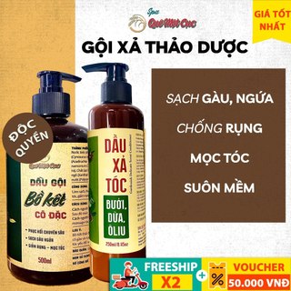Combo Dầu gội bồ kết, Dầu xả thiên nhiên dưỡng tóc siêu mềm, bóng mượt, thơm lâu Quê Một Cục (handmade)
