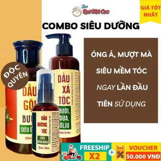 COMBO SIÊU DƯỠNG TÓC BÓNG MỀM SAU 3 TUẦN: DẦU GỘI BƯỞI CÔ ĐẶC; DẦU XẢ THẢO DƯỢC; DẦU DƯỠNG TÓC QUÊ MỘT CỤC (HANDMADE)