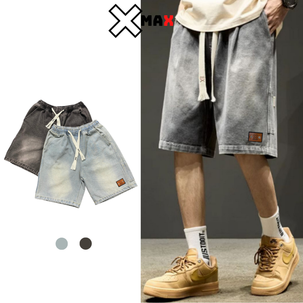 Quần short jean nam túi hộp ống rộng Xmax quần lửng đùi bò nam cạp chun co giãn B113