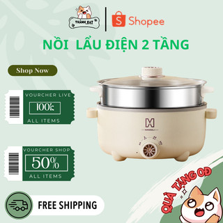 Nồi Lẩu Điện Đa Năng Kèm Giá Hấp 28 cm Công Suất 1000W, Chống Dính Vân Đá Cao Cấp - Bếp Lẩu Gia Đình Kèm Giá Hấp
