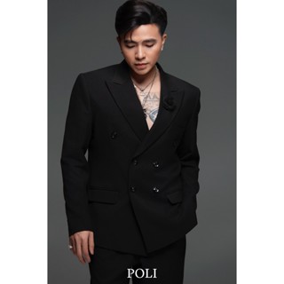 Áo Vest nam  POLI màu đen kiểu dáng 6 nút sang trọng