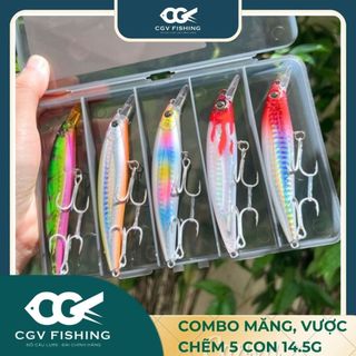 Combo 5 con mồi câu lure măng, vược dài 9.8cm - 14.5g hộp mới màu đen đi câu bắt cá câu cá fishing