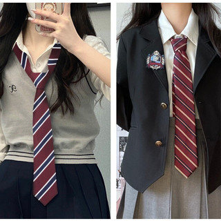 Cà Vạt Tự Thắt Kẻ Sọc Phong Cách Nhật Bản Màu Đỏ Đô - Cavat Tự Thắt Kỷ Yếu Đỏ Đô