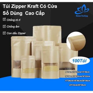  Sỉ 100 túi Zipper Kraft Có Cửa Sổ Dùng 1 Lần Đựng Thực Phẩm Cao Cấp 