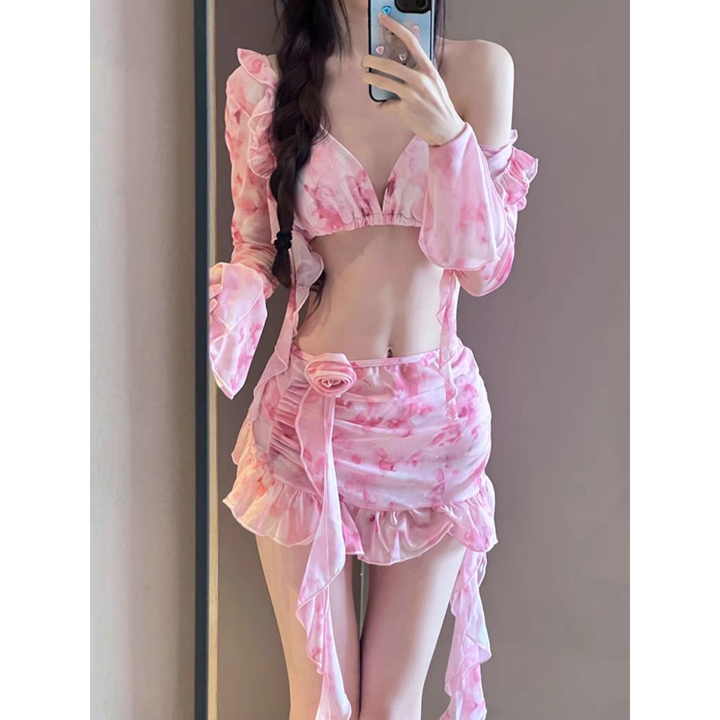 Set bikini đi biển 4 chi tiết HOA ĐÀO sẵn đệm mút, đồ bơi nữ sexy sang chảnh che khuyết điểm Freesize <55kg - Mã F01 | BigBuy360 - bigbuy360.vn