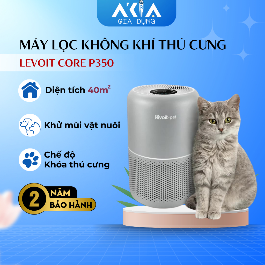 Máy lọc không khí Levoit Core P350 - Dành cho thú cưng, diện tích 35m2, Bộ lọc Hepa - BH 2 năm