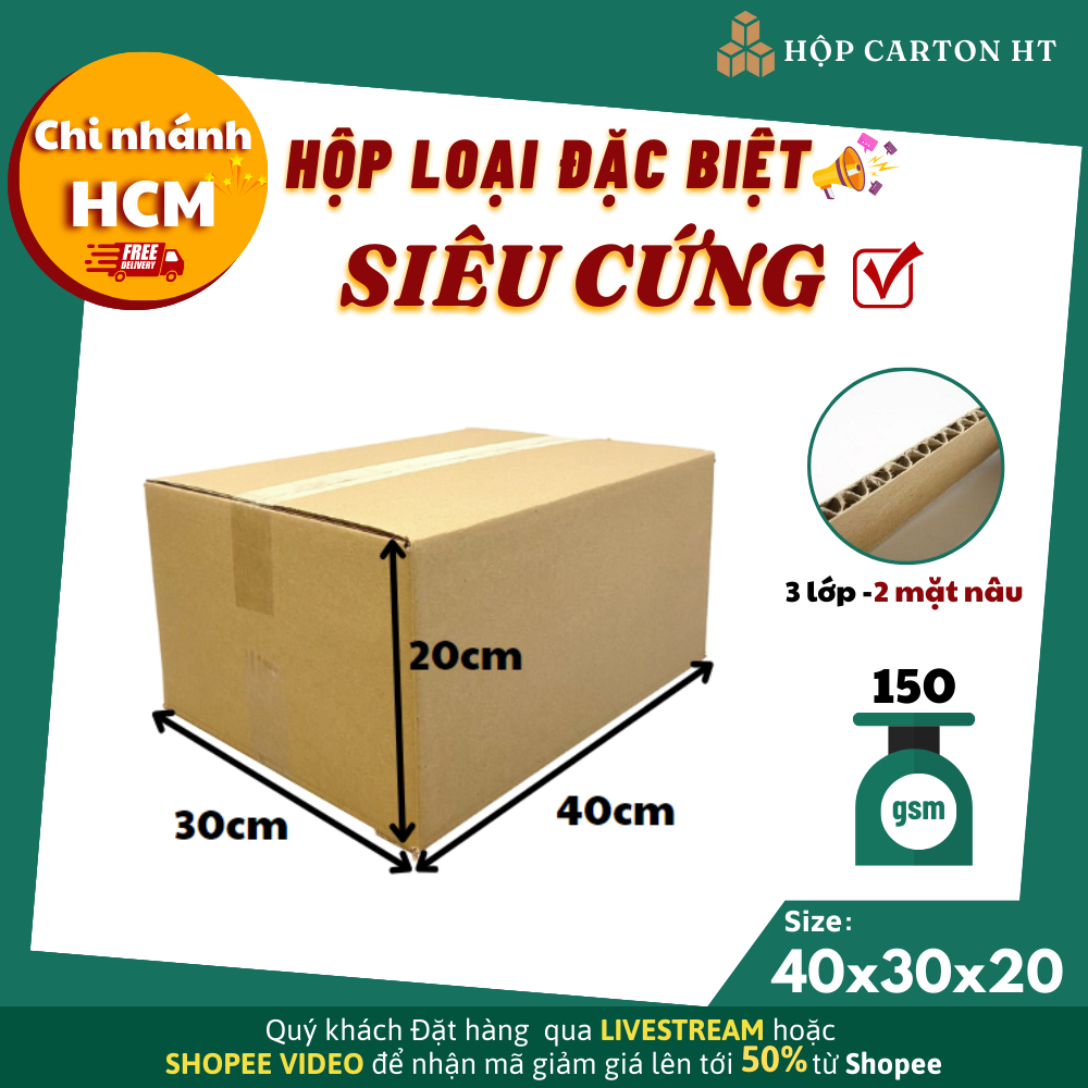 Combo 10 hộp carton 40x30x20 thùng hộp đóng hàng carton gói hàng giá rẻ - Hộp carton HT HCM