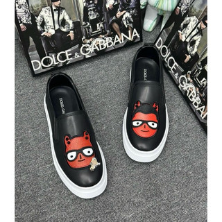 Giày lười slipon Dolce quai thêu da đỏ đen hình đầu quỷ đính đinh đế sần chống trượt