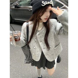  ÁO KHOÁC DẠ PHỐI CÚC DÁNG VỪA TIỂU THƯ  ÁO DẠ TWEED DÀI TAY QCCC 