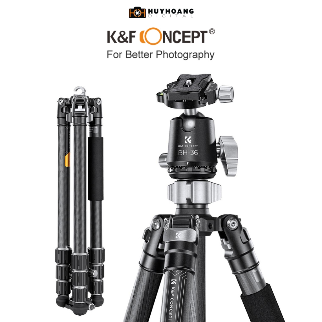Chân máy ảnh K&F CONCEPT X284C4 Ballhead BH36 | Chất liệu Fiber Carbon nhẹ và cứng cáp
