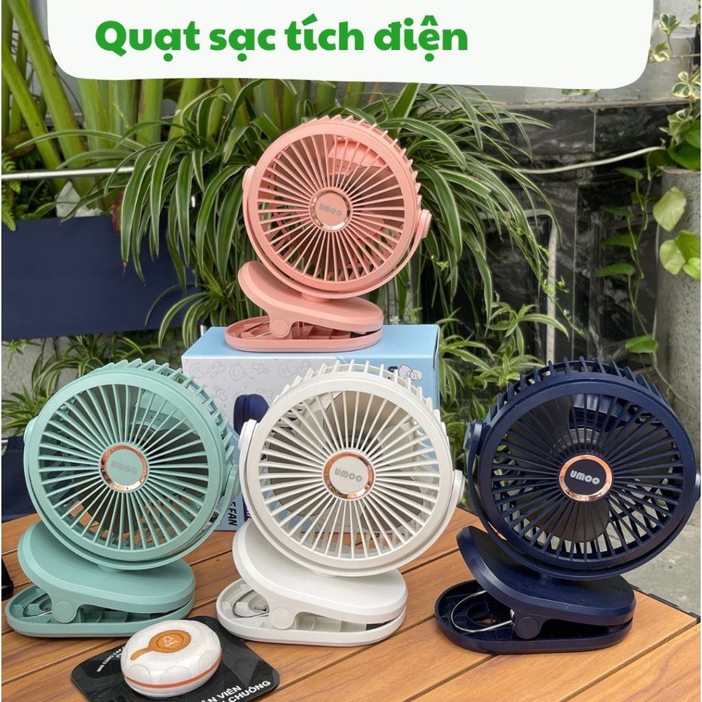 Quạt kẹp xe đẩy tích điện Umoo 10000mAh, có 4 tốc độ gió, sẵn 4 màu lựa chọn