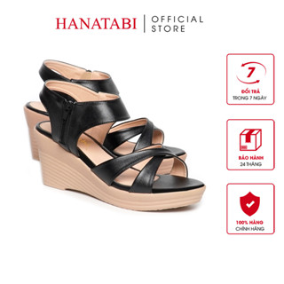 Giày Sandal Nữ Đế Xuồng PU Siêu Nhẹ Cao 7cm Hanatabi Quai Chéo Khóa Kéo (35-39) Mã HNSDX7F1022