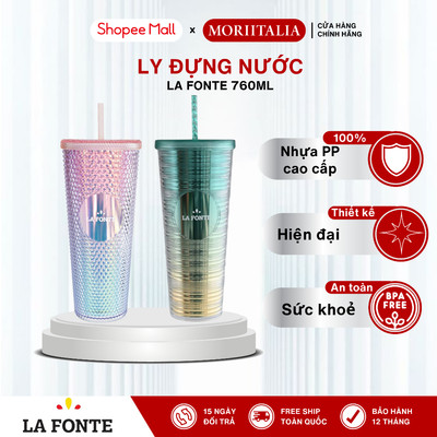 Ly Kim Cương 2 Lớp Kèm Ống Hút - LA FONTE, Dung Tích 760ml, Chất Liệu PP & ABS Cao Cấp