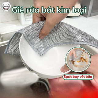 Giẻ rửa bát dây kim loại lau bồn rửa chén cọ rửa xoong nồi chén bát tấm cọ rửa đa năng không mài mòn