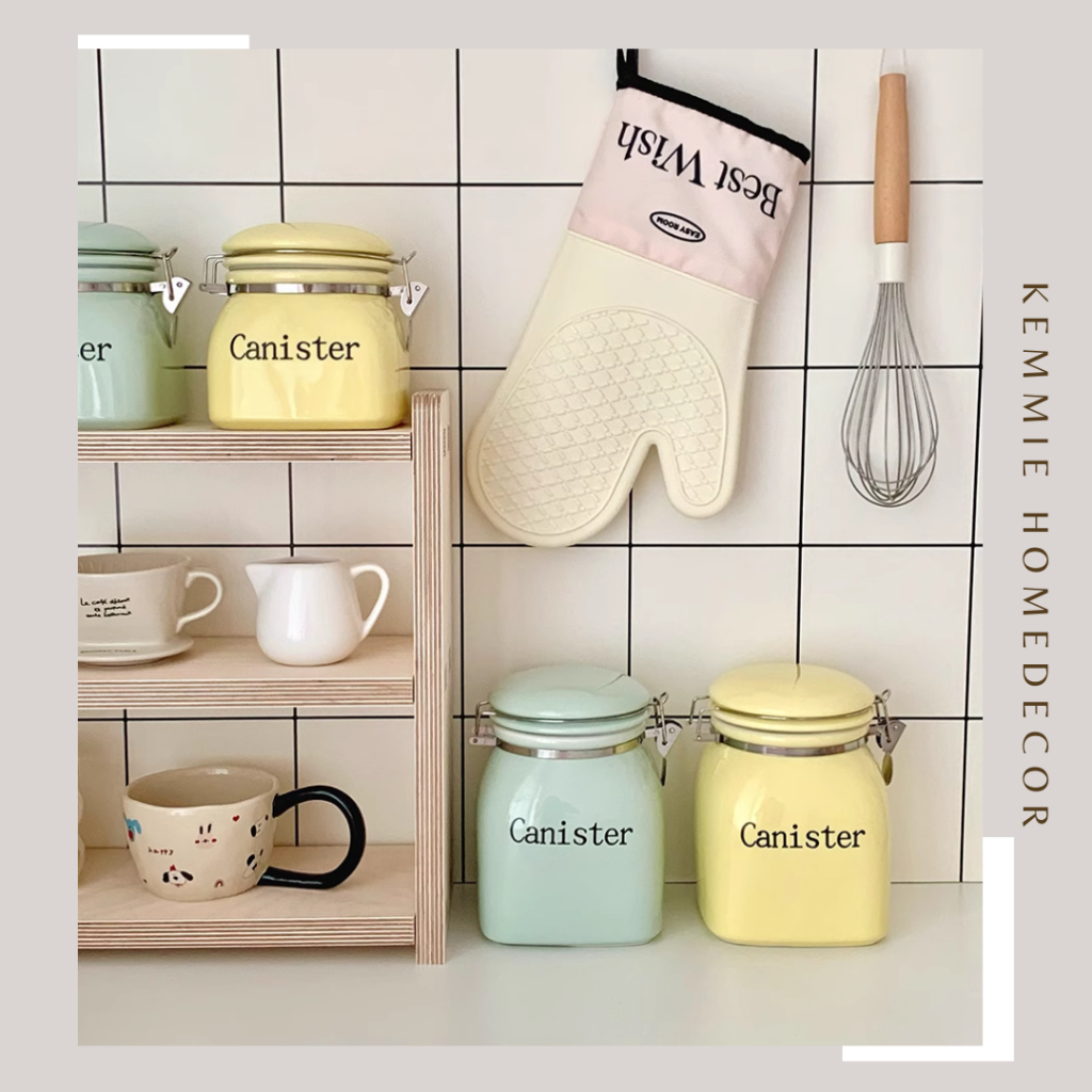 Kemmie Hũ gốm kín bảo quản thực phẩm có nắp đậy cao cấp, hũ đựng ngũ cốc, hũ đựng snack hạt, hũ đựng