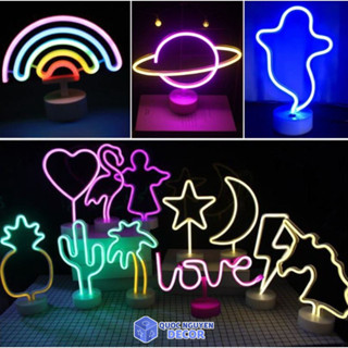  Đèn Led NEON Trang Trí Phòng Ngủ Đèn Decor Bàn Làm Việc Sử Dụng Kép Với USB Hoặc Pin AA 
